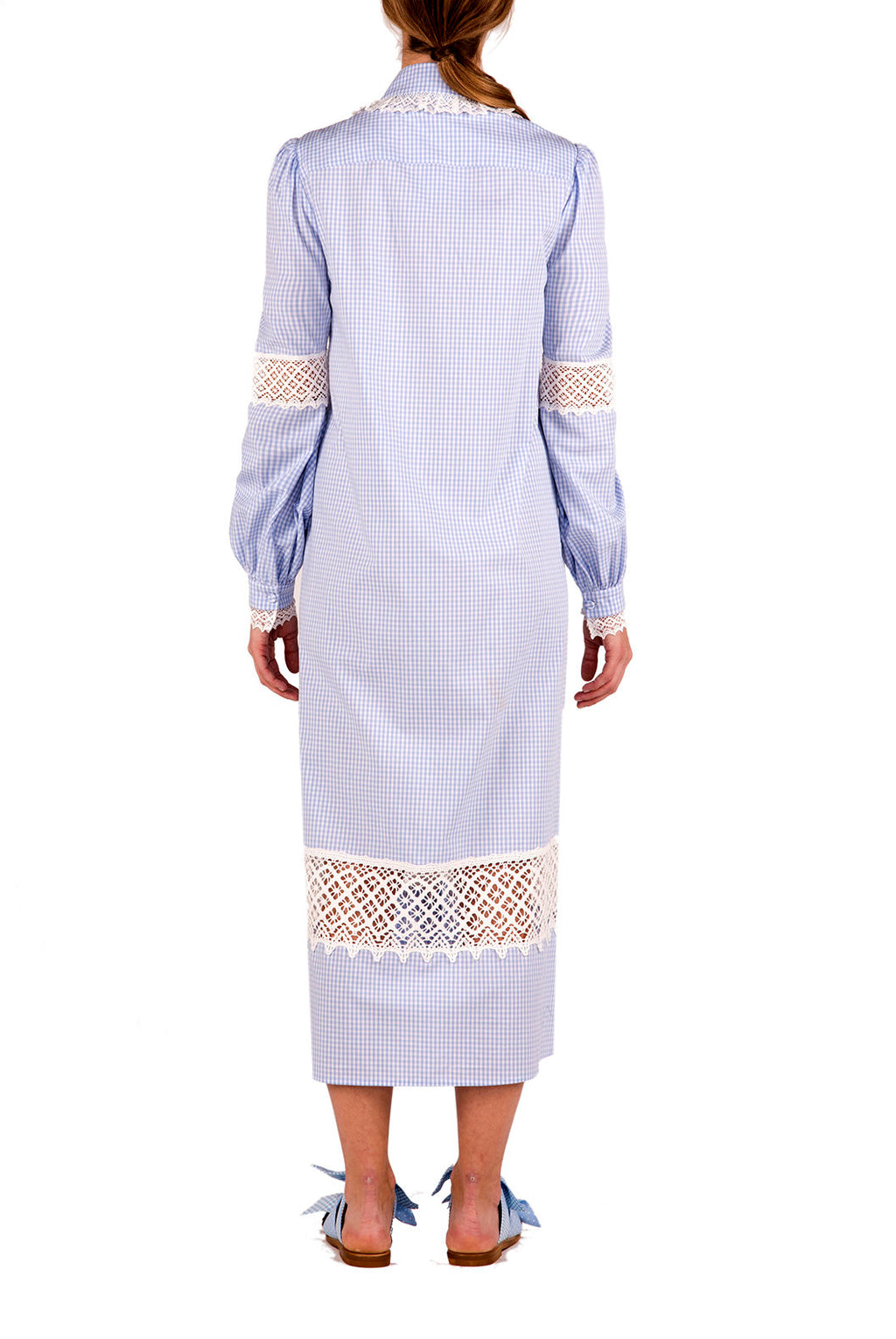 Abito camicia in cotone vichy con pizzo
