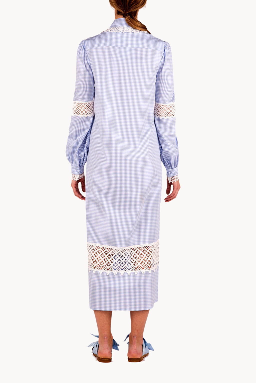 Abito camicia in cotone vichy con pizzo