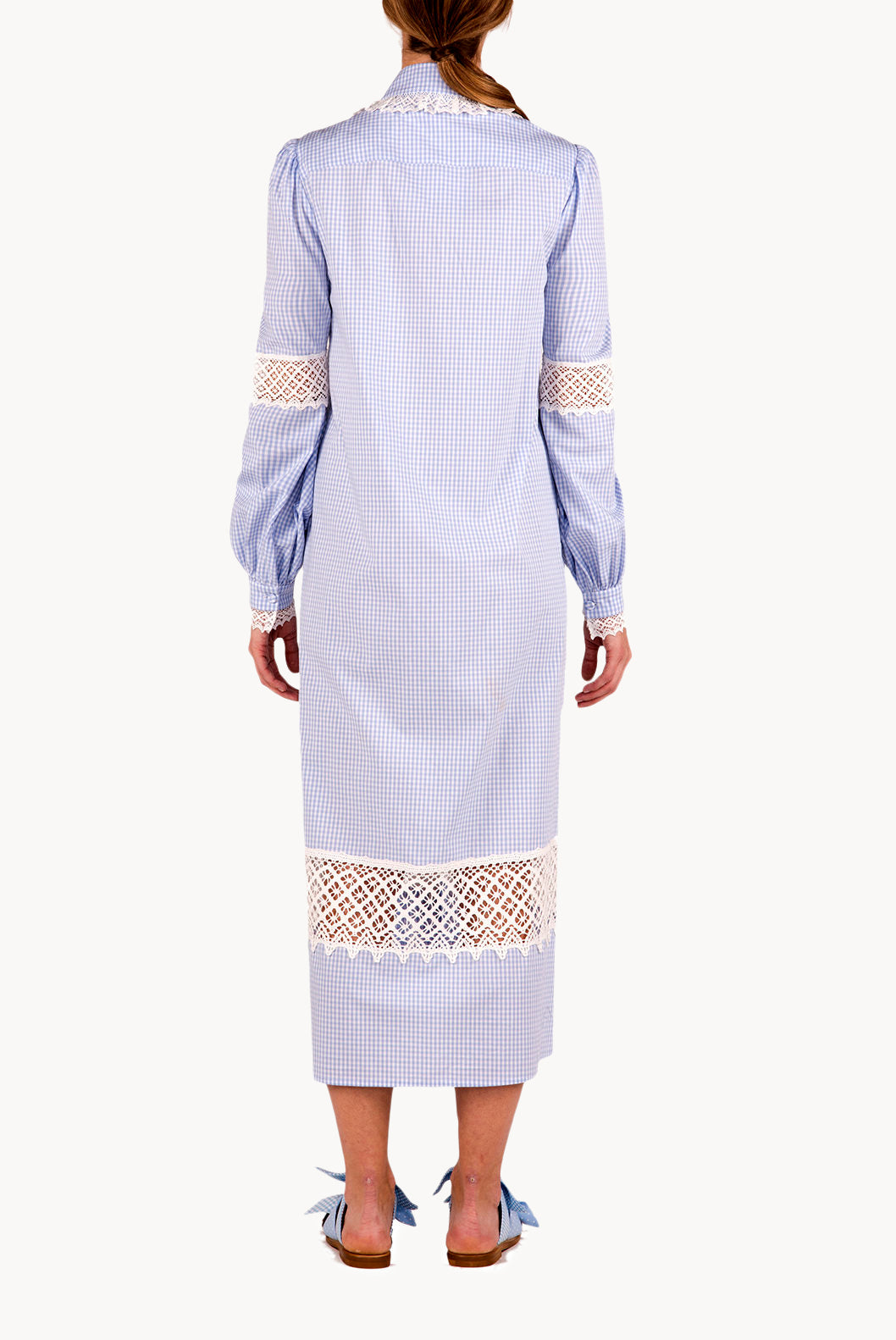 Abito camicia in cotone vichy con pizzo