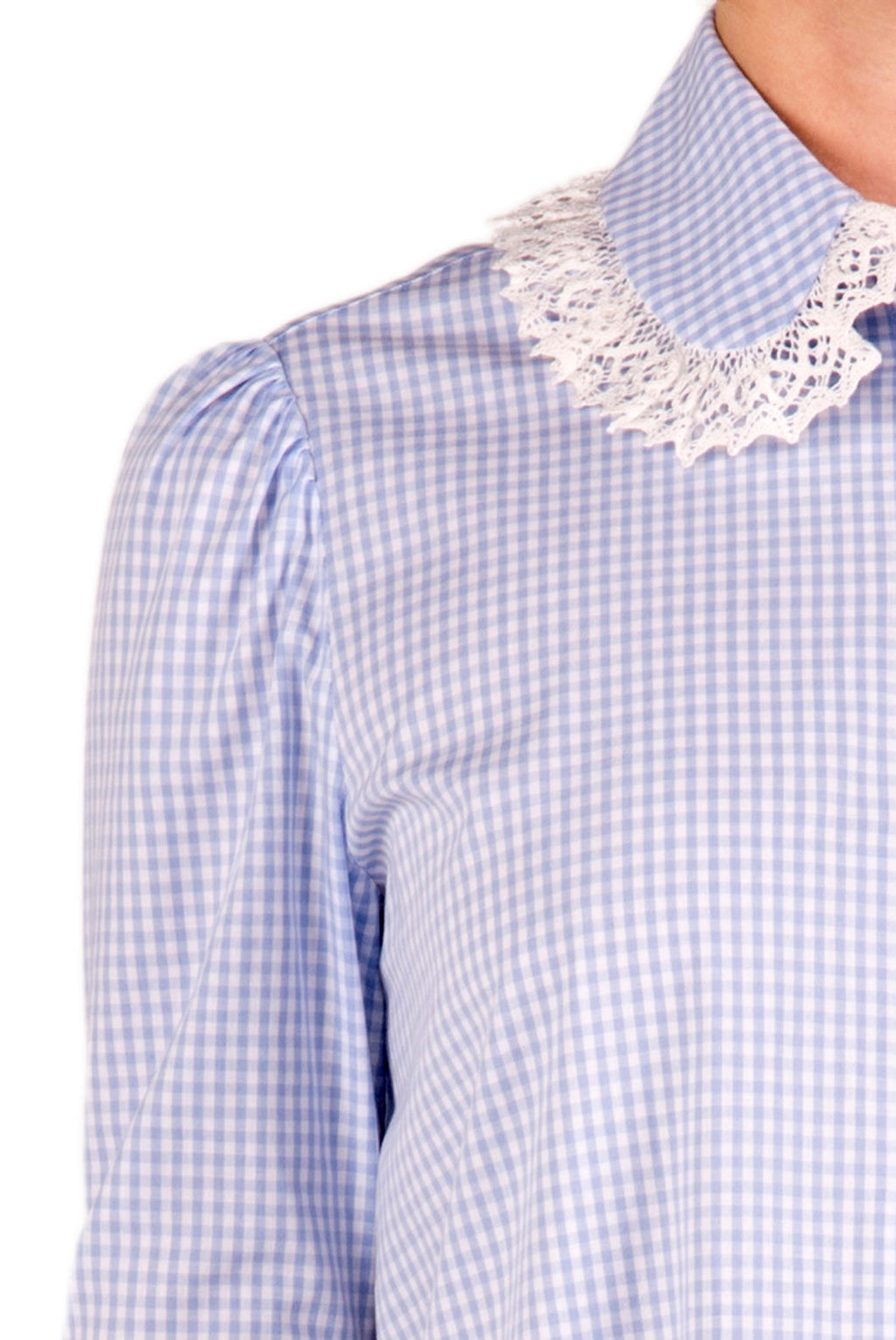 Abito camicia in cotone vichy con pizzo