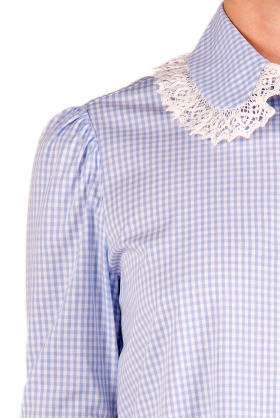 Abito camicia in cotone vichy con pizzo