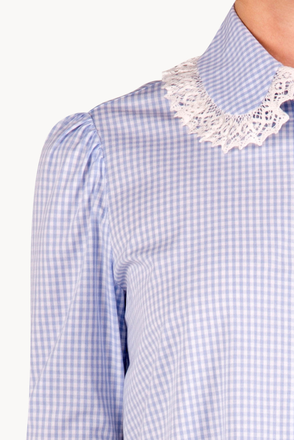 Abito camicia in cotone vichy con pizzo