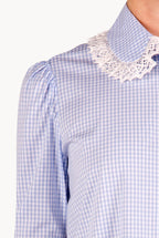 Abito camicia in cotone vichy con pizzo