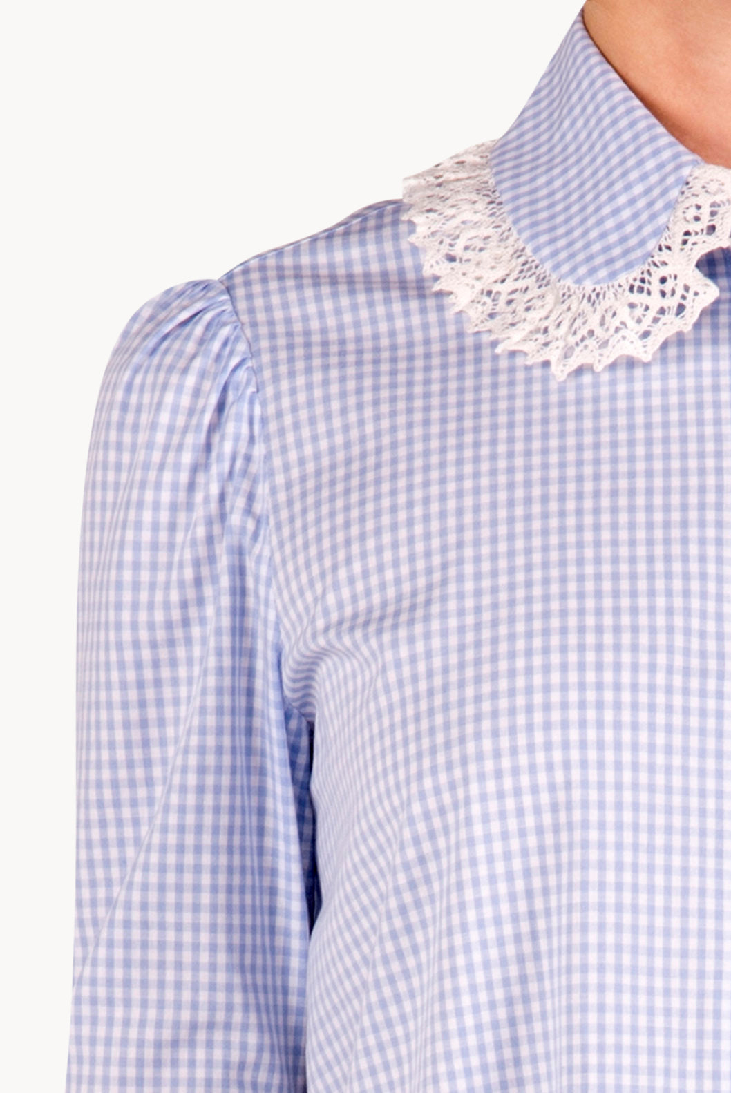 Abito camicia in cotone vichy con pizzo