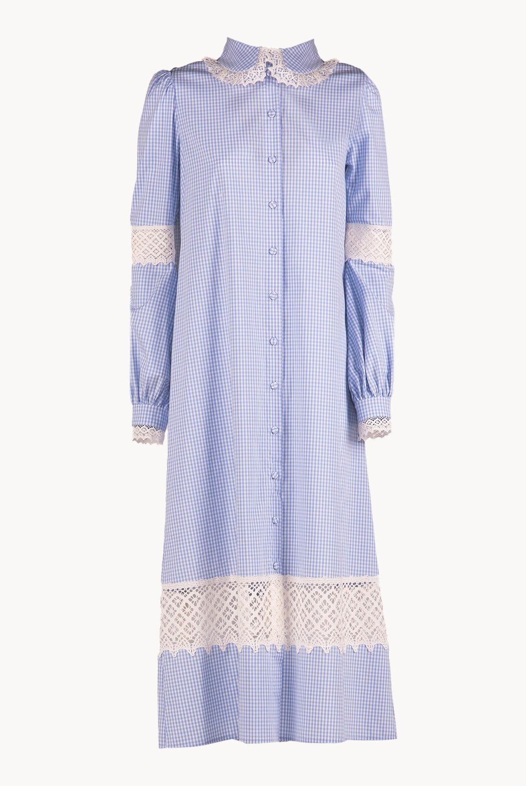 Abito camicia in cotone vichy con pizzo