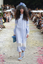 Abito camicia in cotone vichy con pizzo