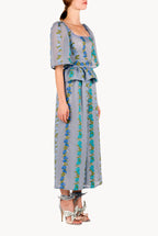 Pantaloni a vita alta in organza fil coupé floreale a righe