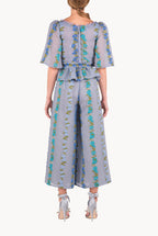 Pantaloni a vita alta in organza fil coupé floreale a righe