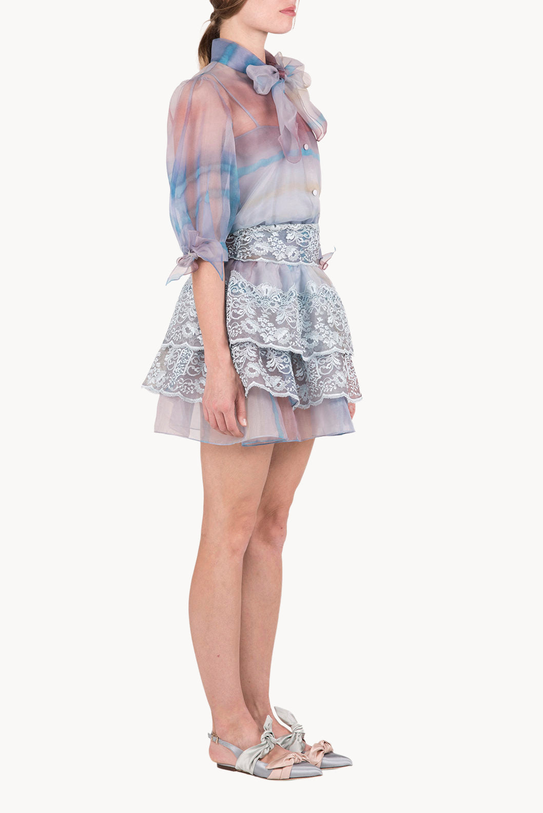 Color Melt Organza Tie Blouse