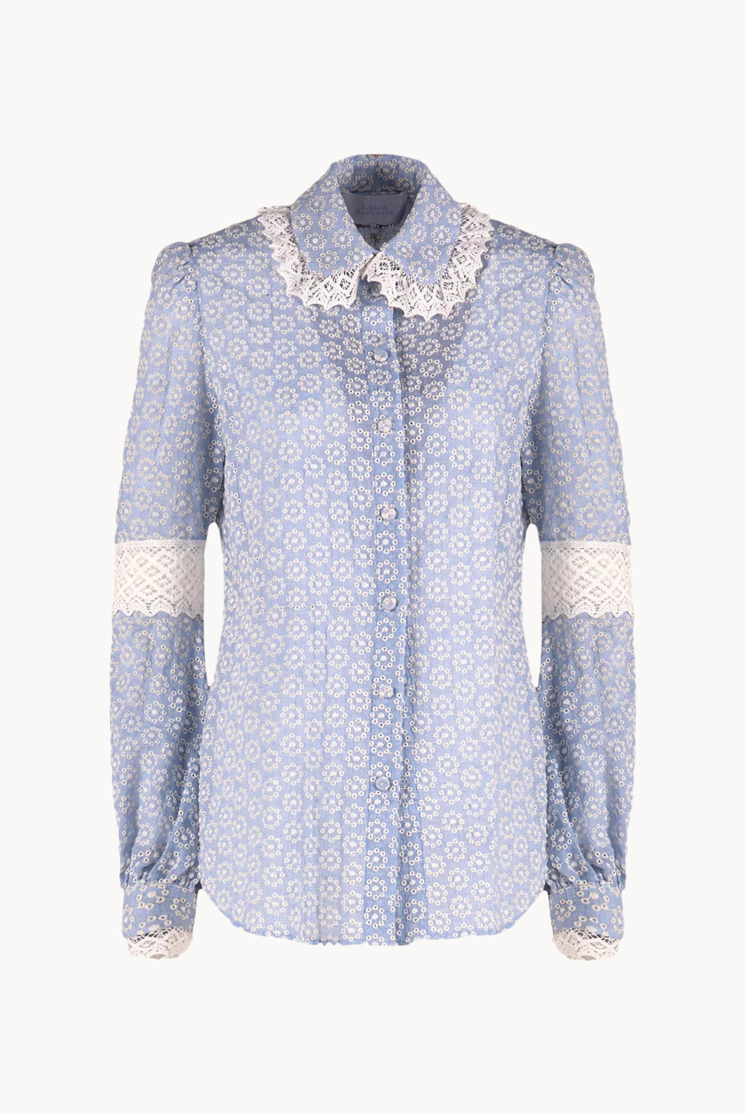 Blusa in cotone con occhielli e pizzi