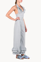 Top halter in misto cotone e lino elasticizzato con scollo a V
