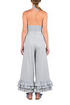Top halter in misto cotone e lino elasticizzato con scollo a V