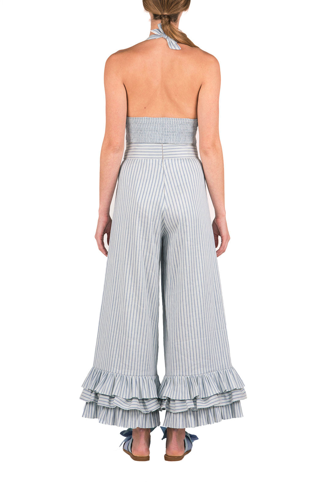 Top halter in misto cotone e lino elasticizzato con scollo a V