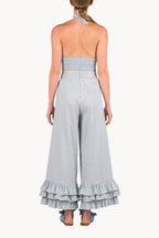 Top halter in misto cotone e lino elasticizzato con scollo a V