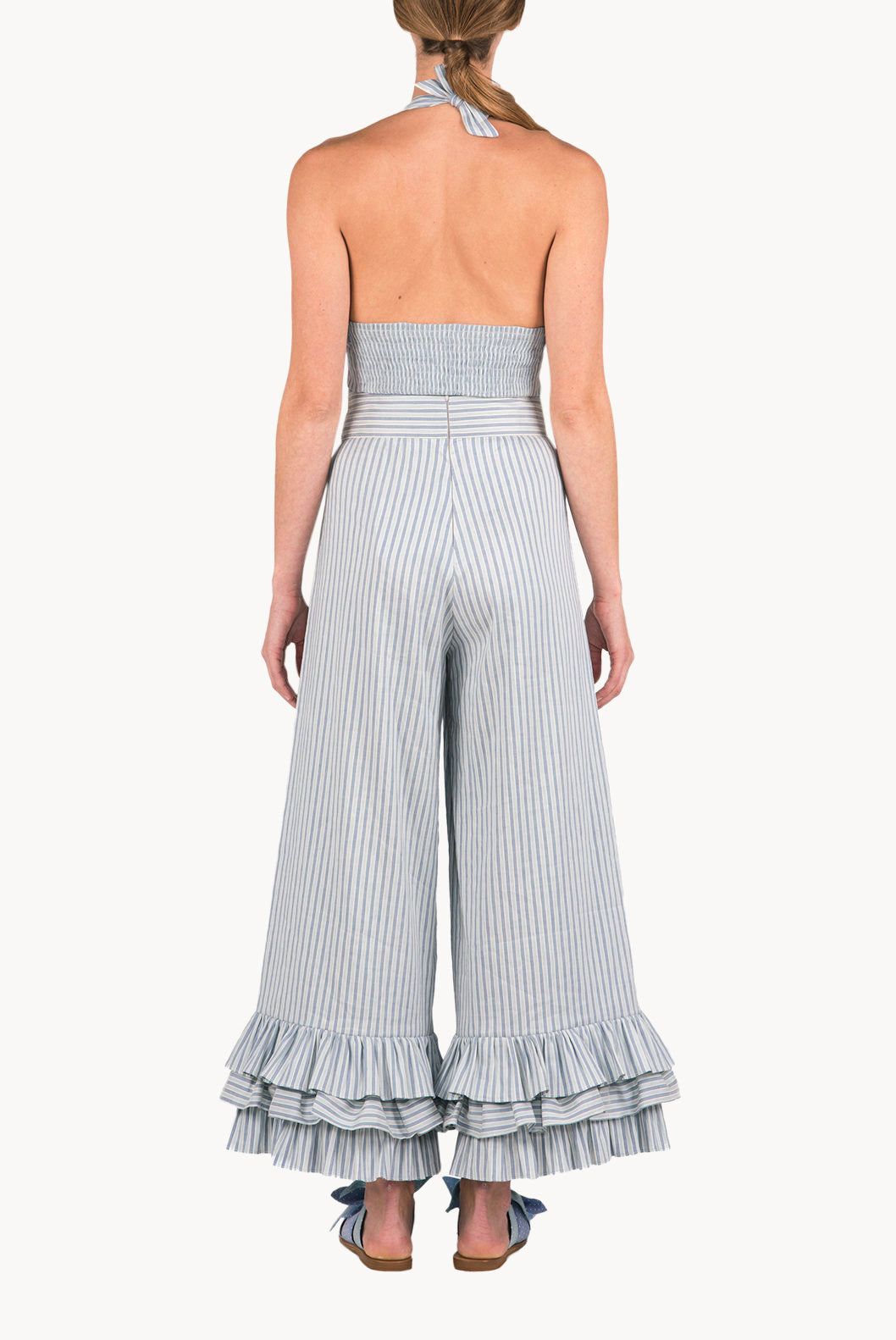 Top halter in misto cotone e lino elasticizzato con scollo a V