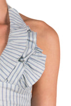 Top halter in misto cotone e lino elasticizzato con scollo a V