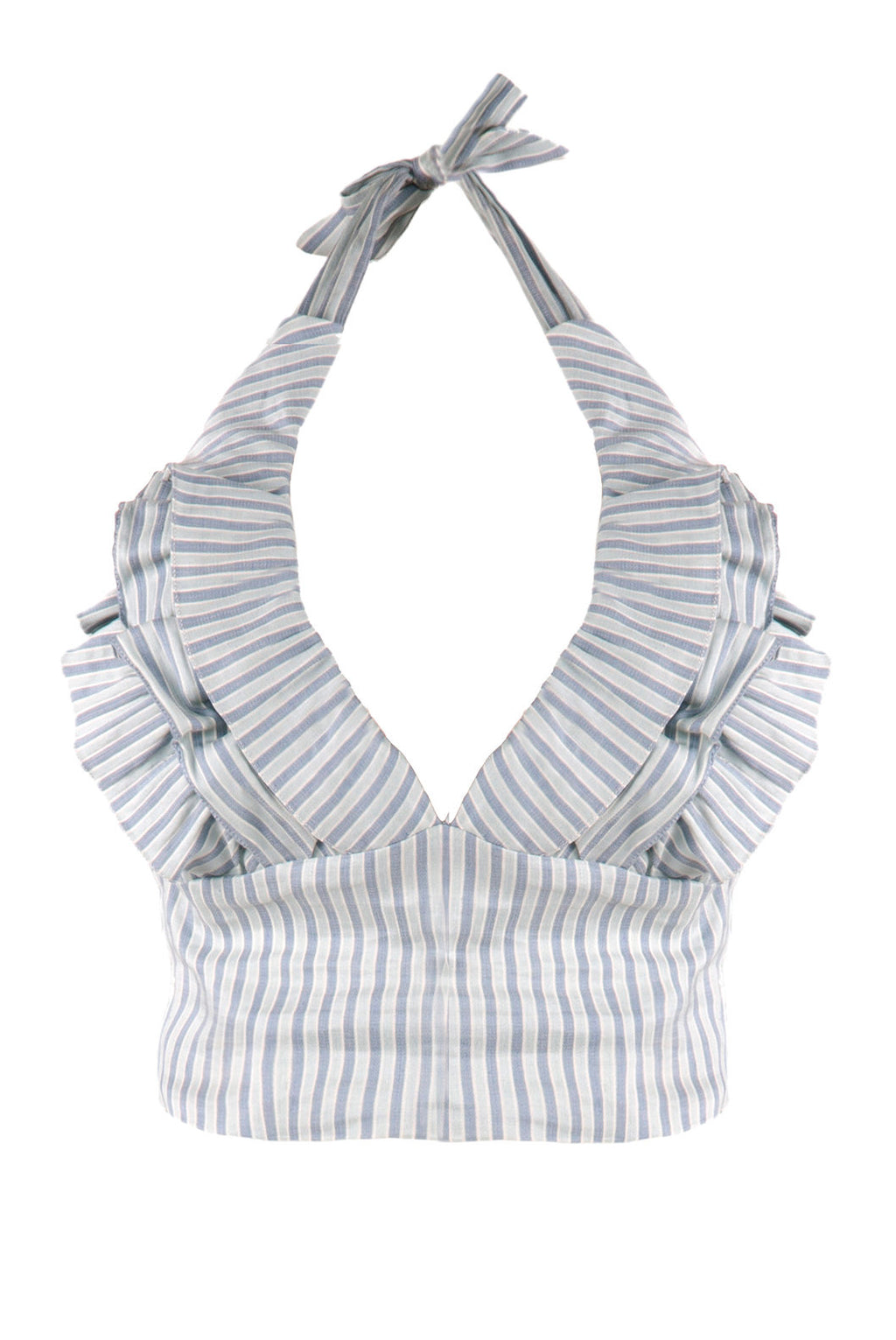 Top halter in misto cotone e lino elasticizzato con scollo a V