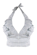 Top halter in misto cotone e lino elasticizzato con scollo a V