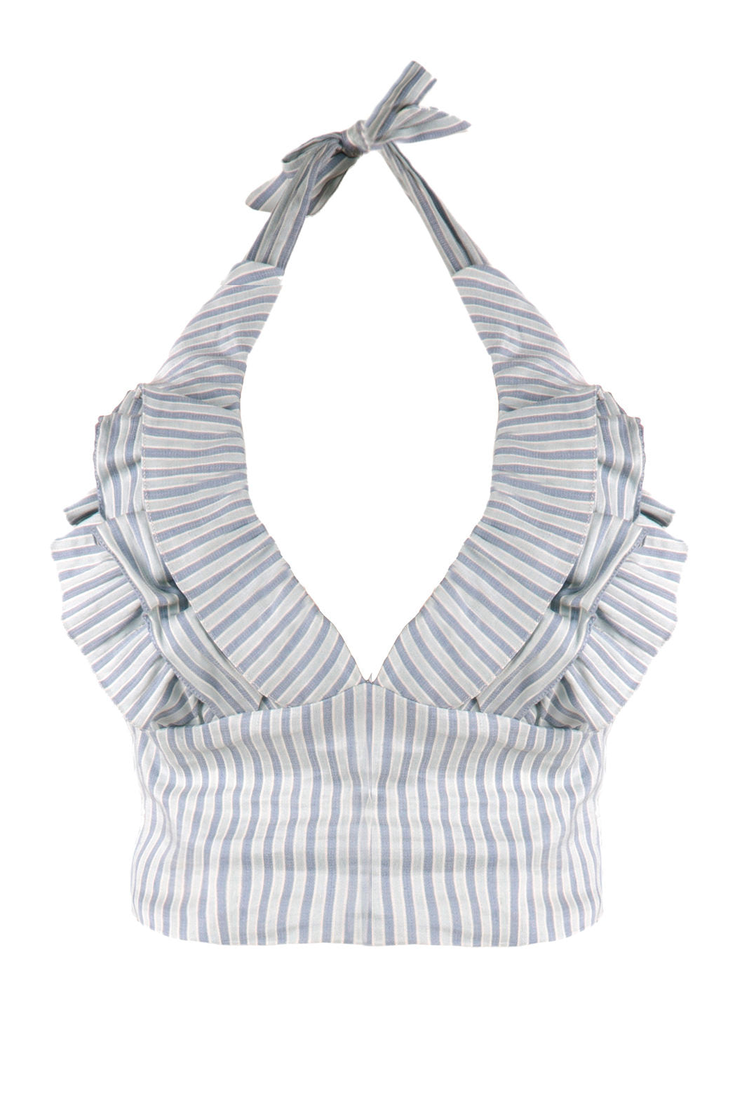 Top halter in misto cotone e lino elasticizzato con scollo a V