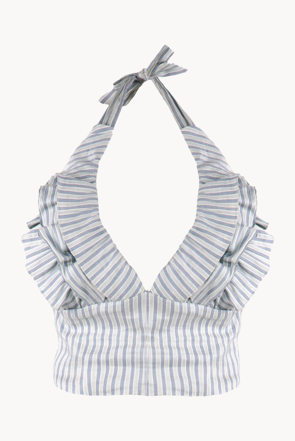 Top halter in misto cotone e lino elasticizzato con scollo a V