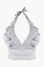 Top halter in misto cotone e lino elasticizzato con scollo a V