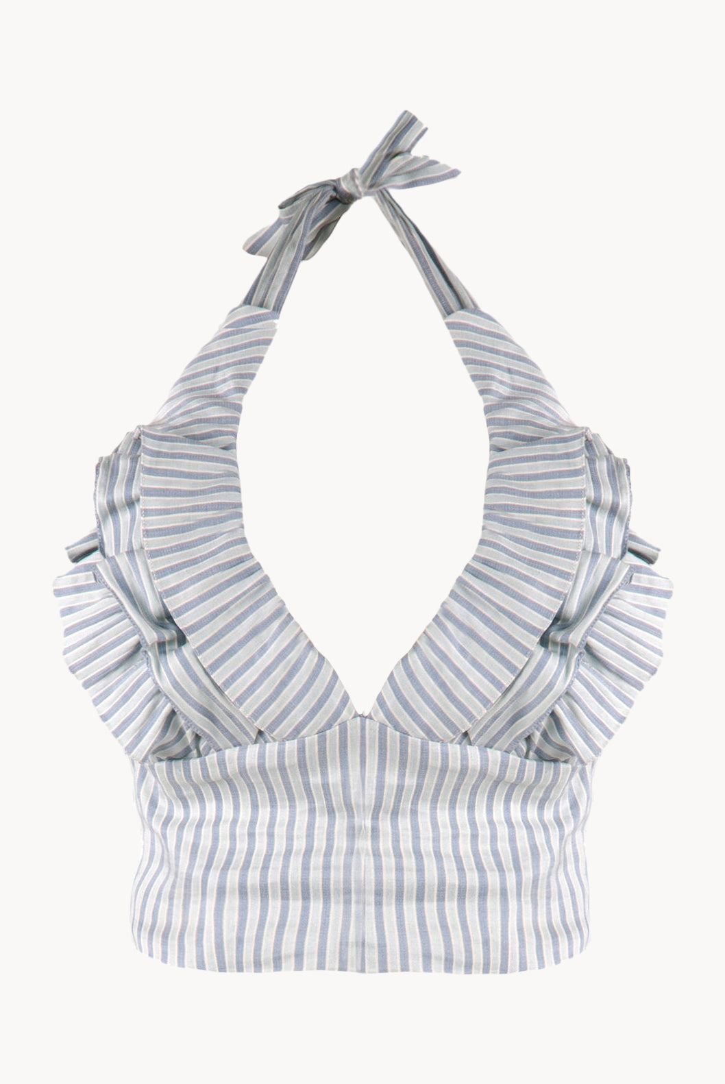 Top halter in misto cotone e lino elasticizzato con scollo a V