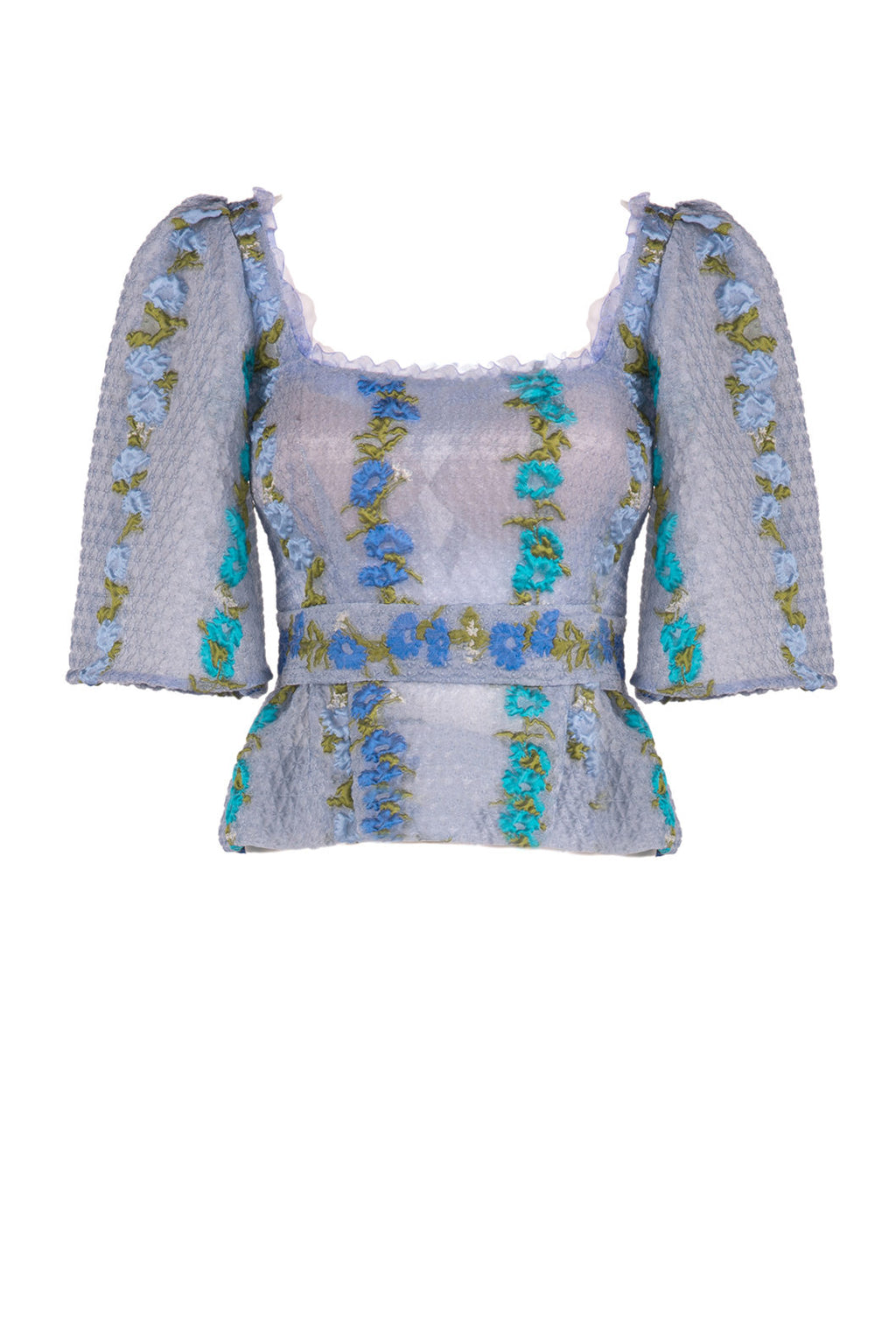 Top in organza fil coupé floreale a righe