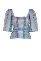 Top in organza fil coupé floreale a righe