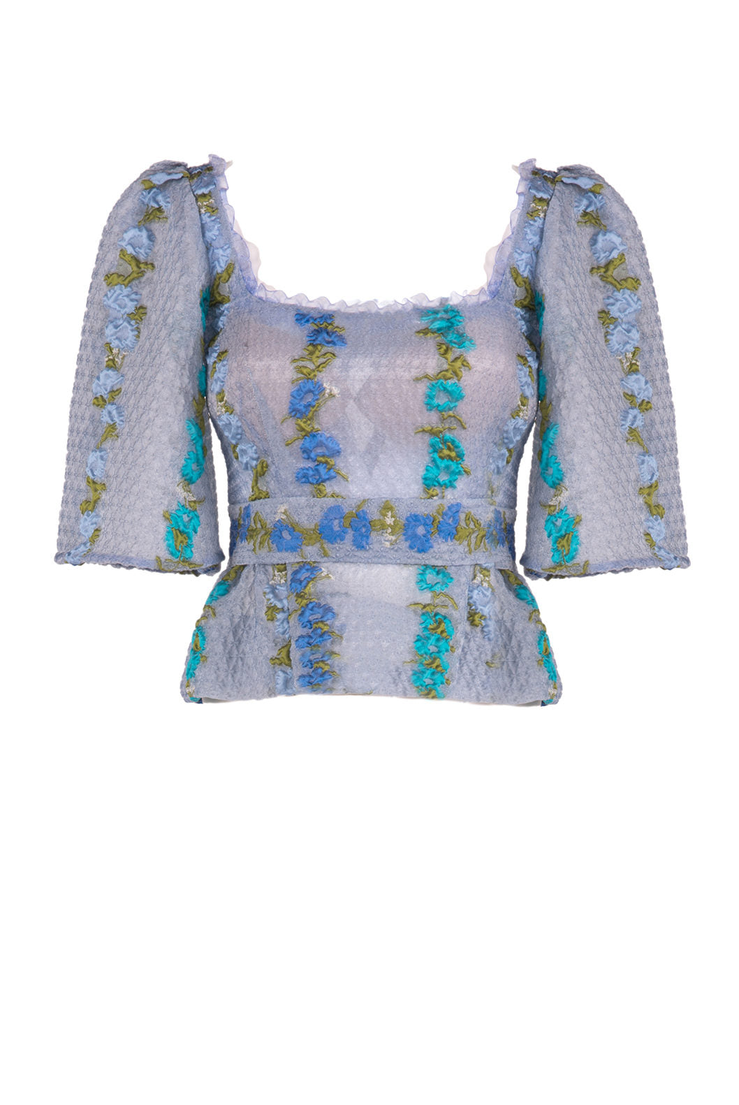 Top in organza fil coupé floreale a righe
