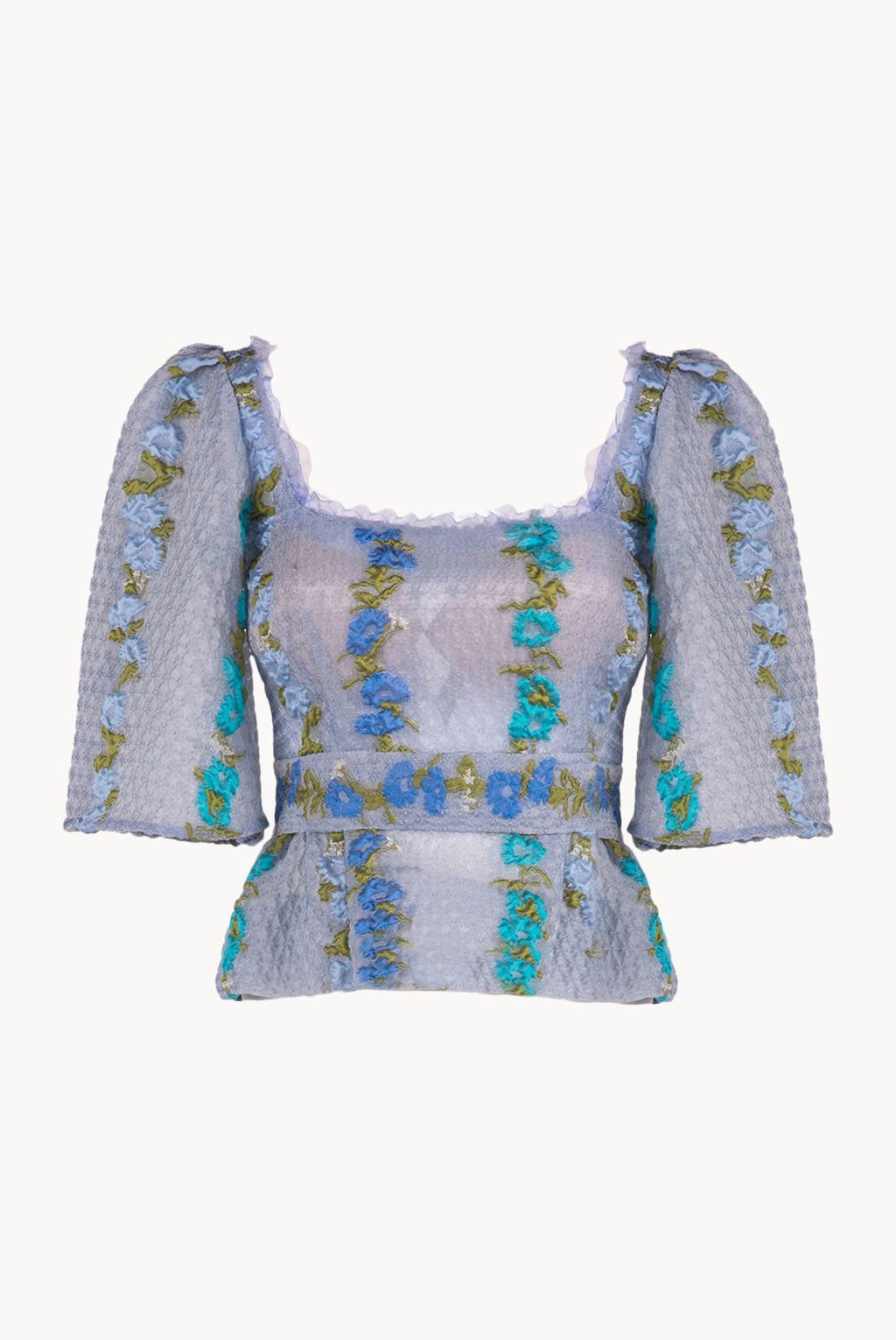 Top in organza fil coupé floreale a righe