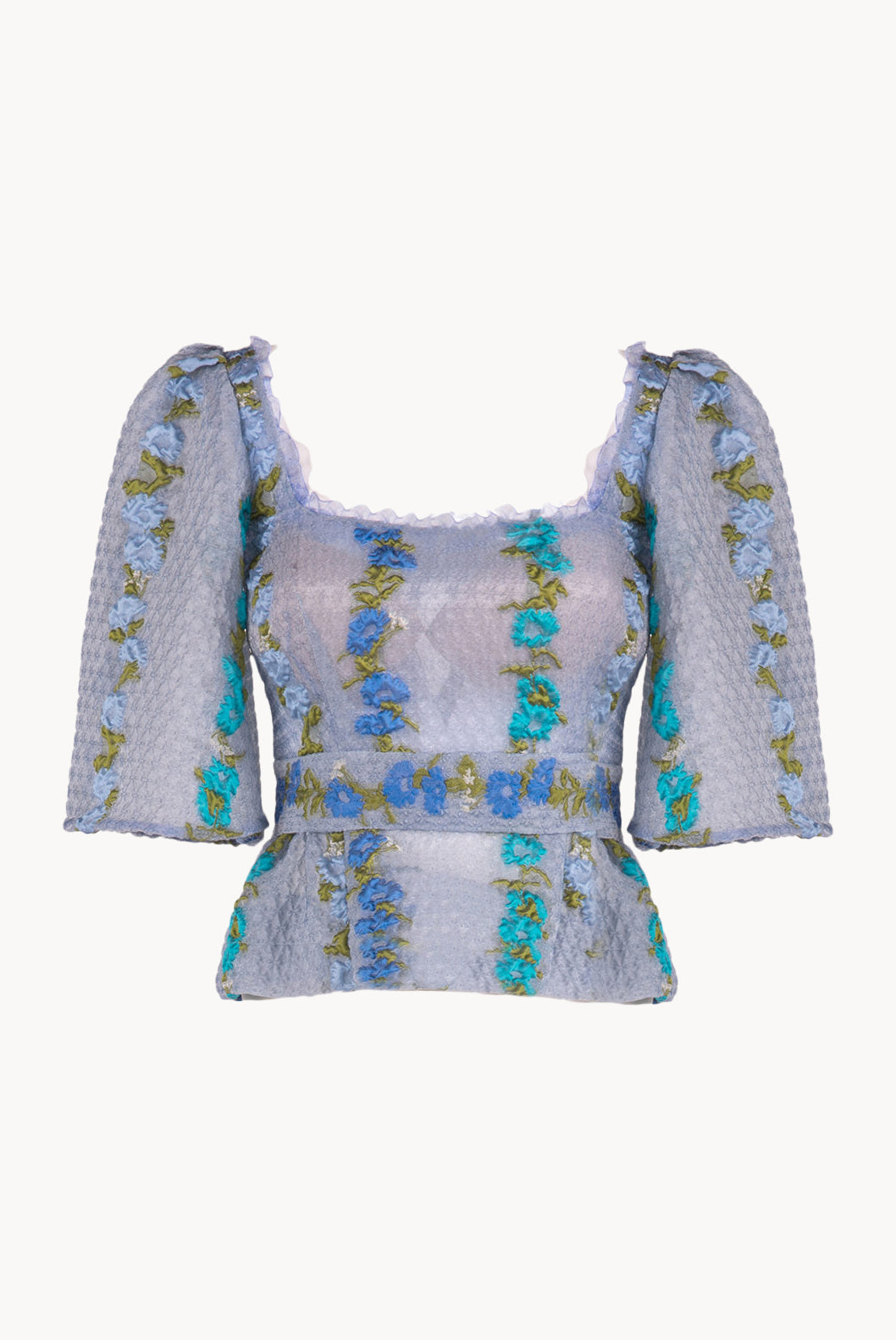 Top in organza fil coupé floreale a righe