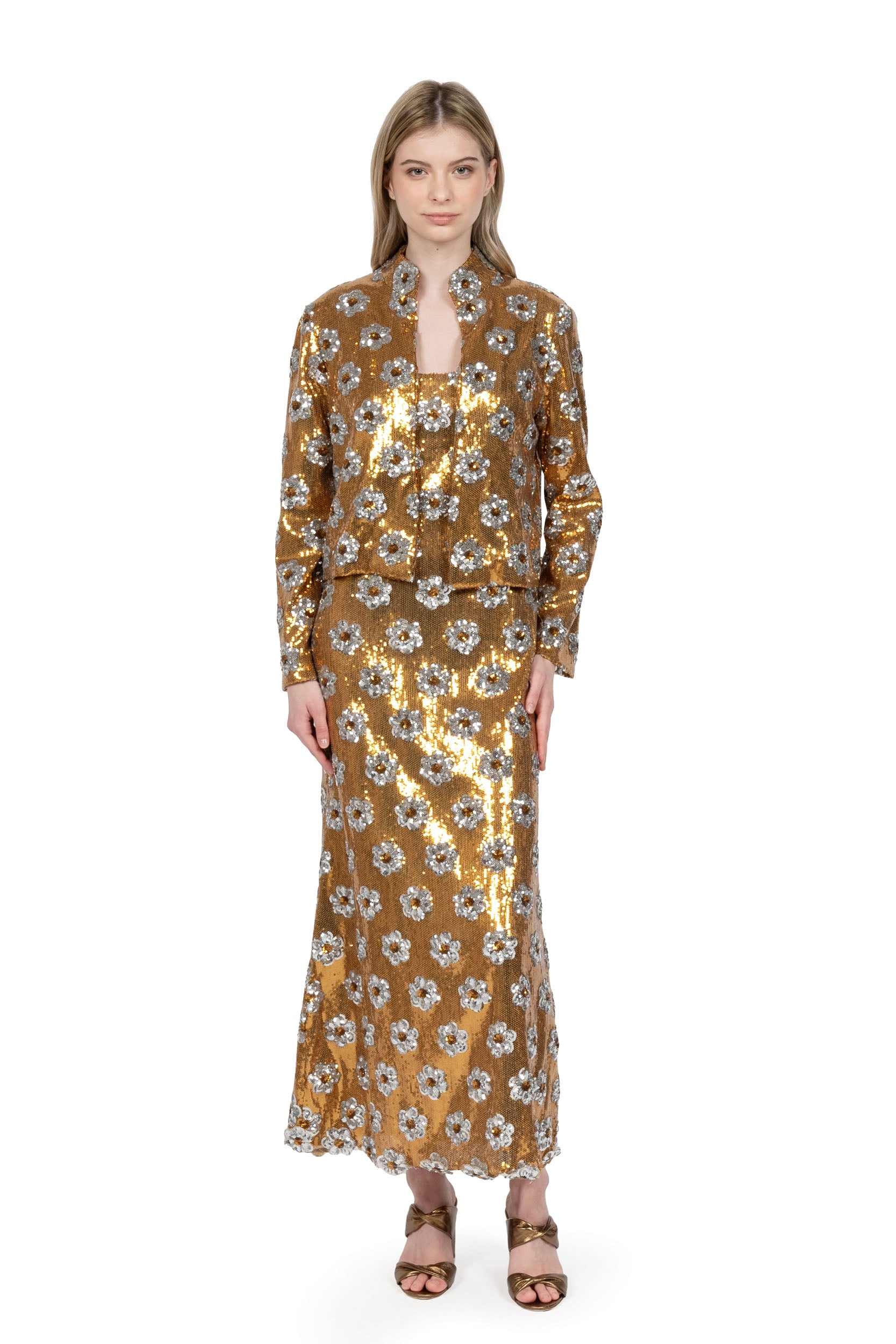 Giacca con paillettes a margherina bronzo