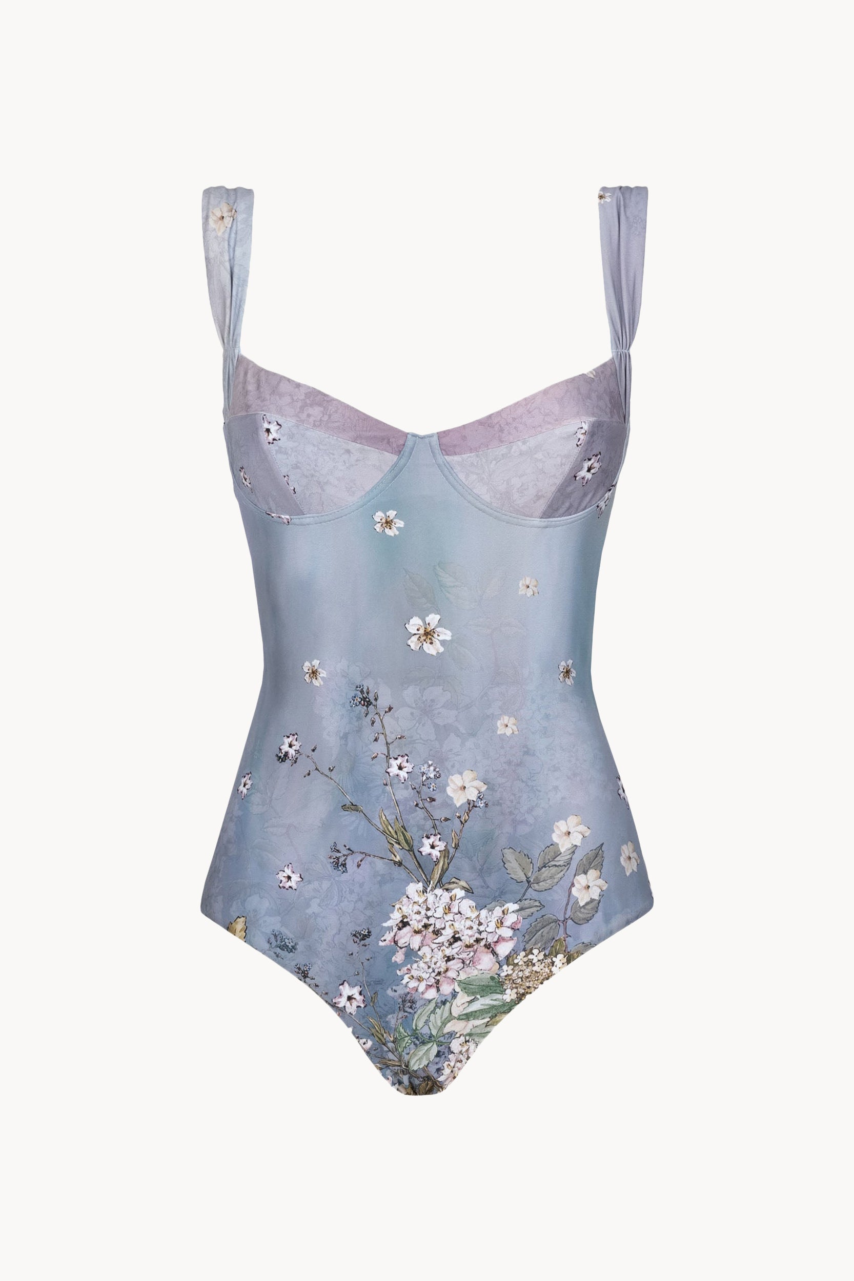 Costume intero balconette floreale azzurro chiaro