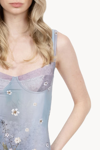 Light Blue Floral Balconette One-Piece Swimsuit