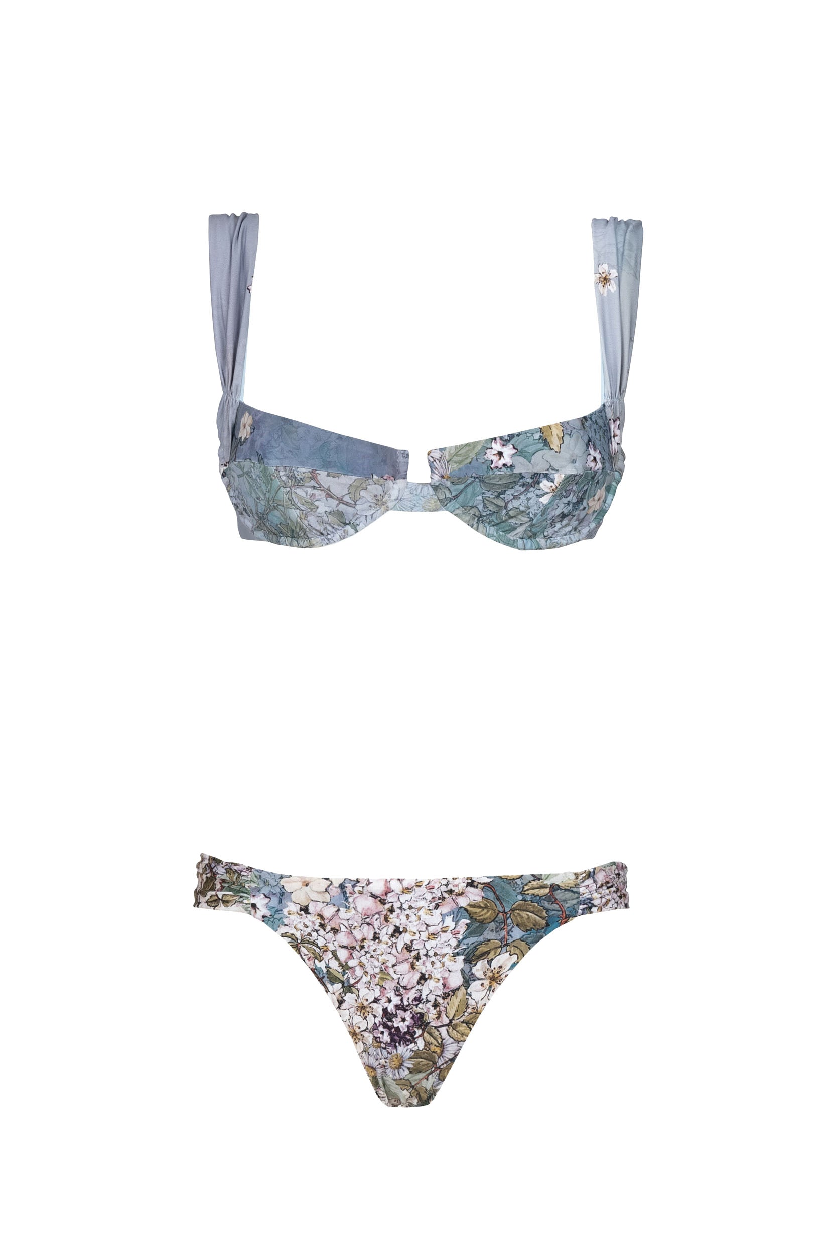 Set bikini balconette azzurro floreale