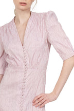 Abito bottoncino in cotone elasticizzato a righe rosa