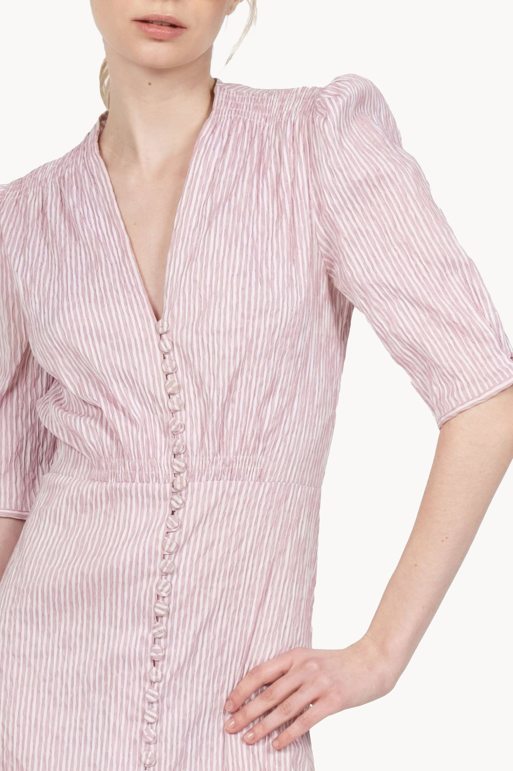 Abito bottoncino in cotone elasticizzato a righe rosa