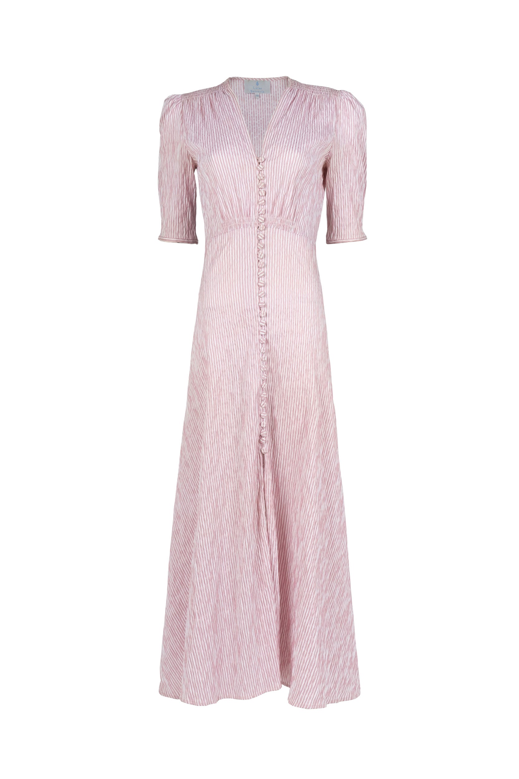Abito bottoncino in cotone elasticizzato a righe rosa