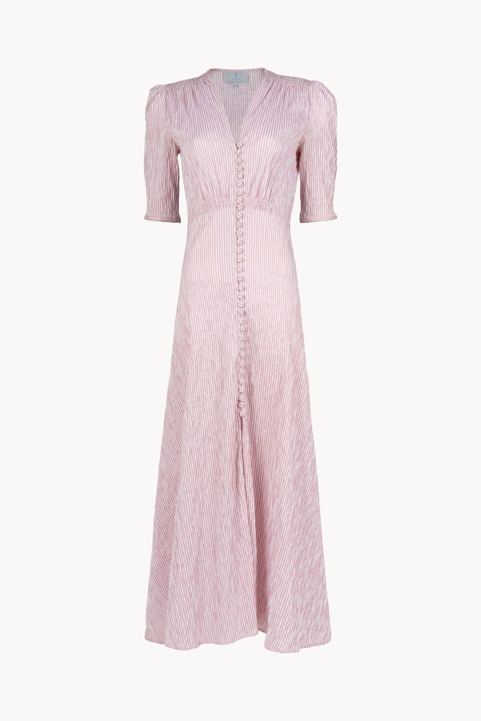 Abito bottoncino in cotone elasticizzato a righe rosa