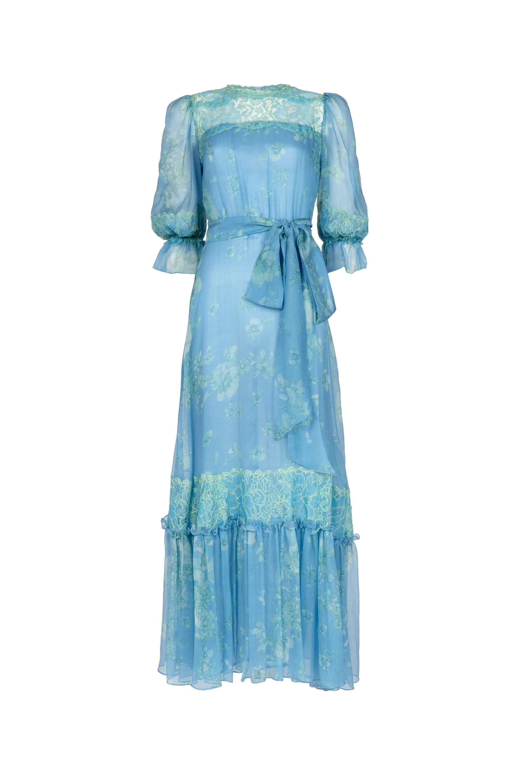Abito in chiffon di seta con pizzo decorato