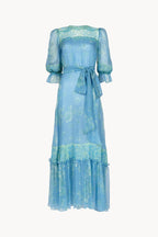Abito in chiffon di seta con pizzo decorato
