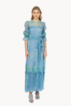 Abito in chiffon di seta con pizzo decorato