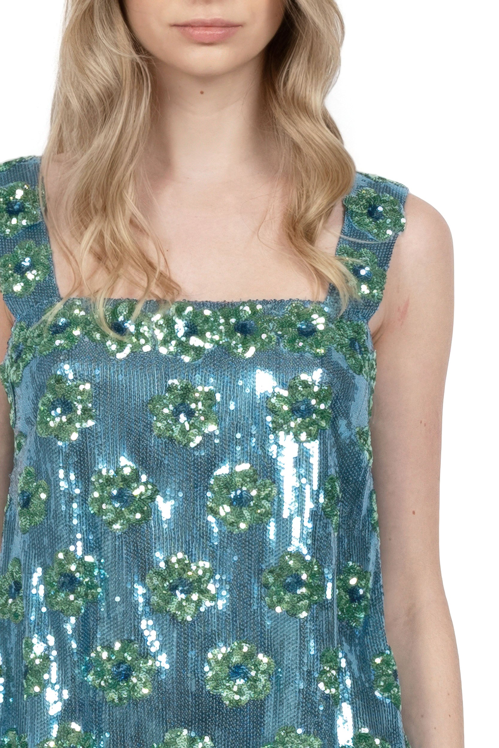 Mini abito con paillettes a margherina blu