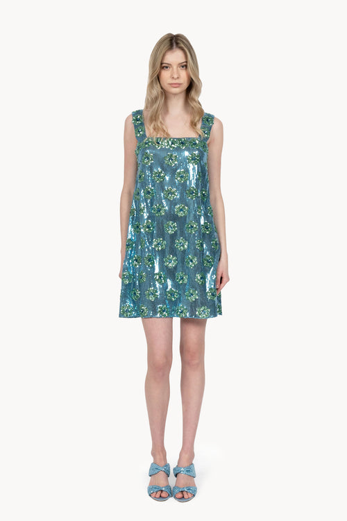 Mini abito con paillettes a margherina blu