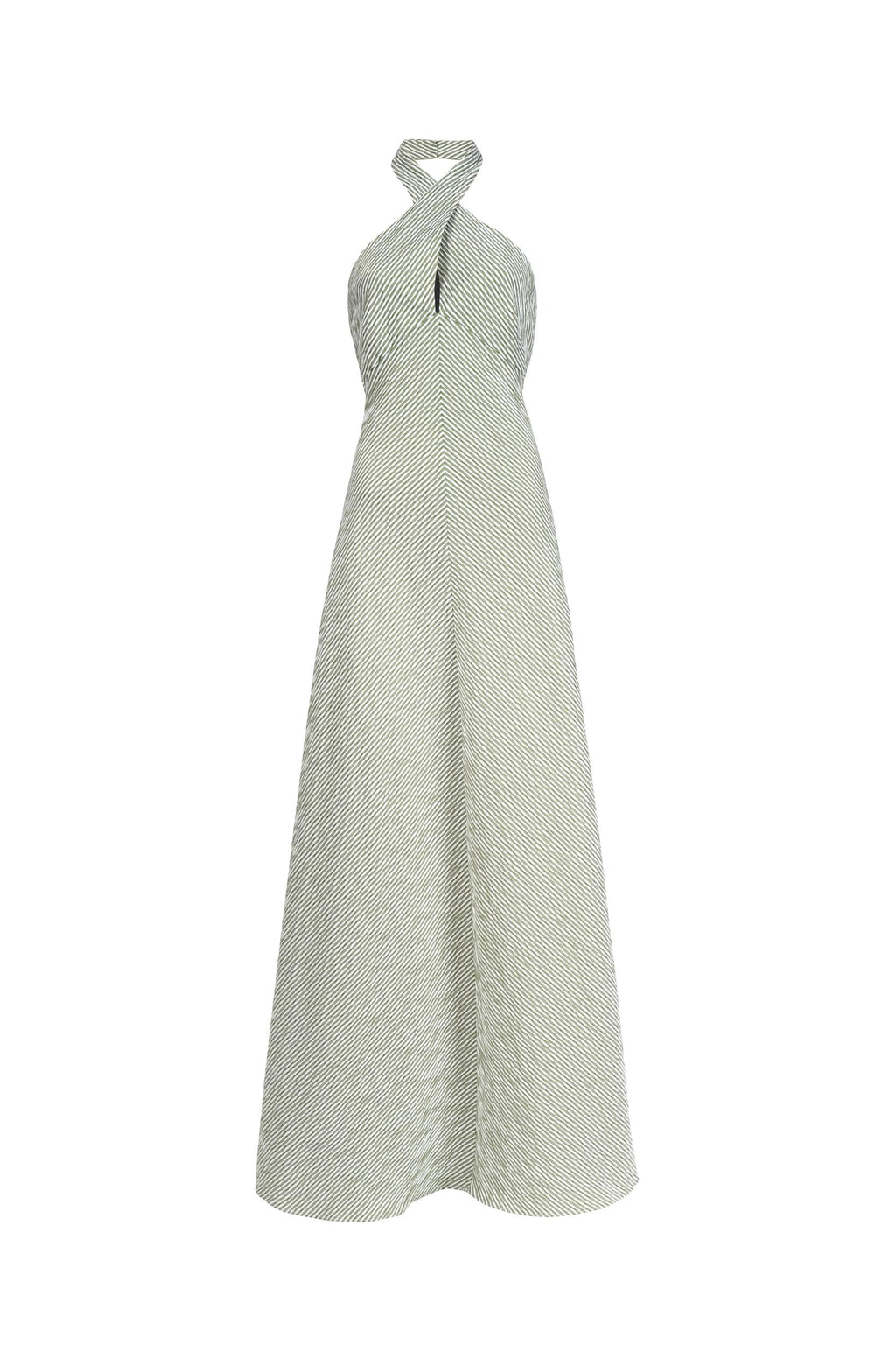 Abito halter in cotone elasticizzato a righe verdi