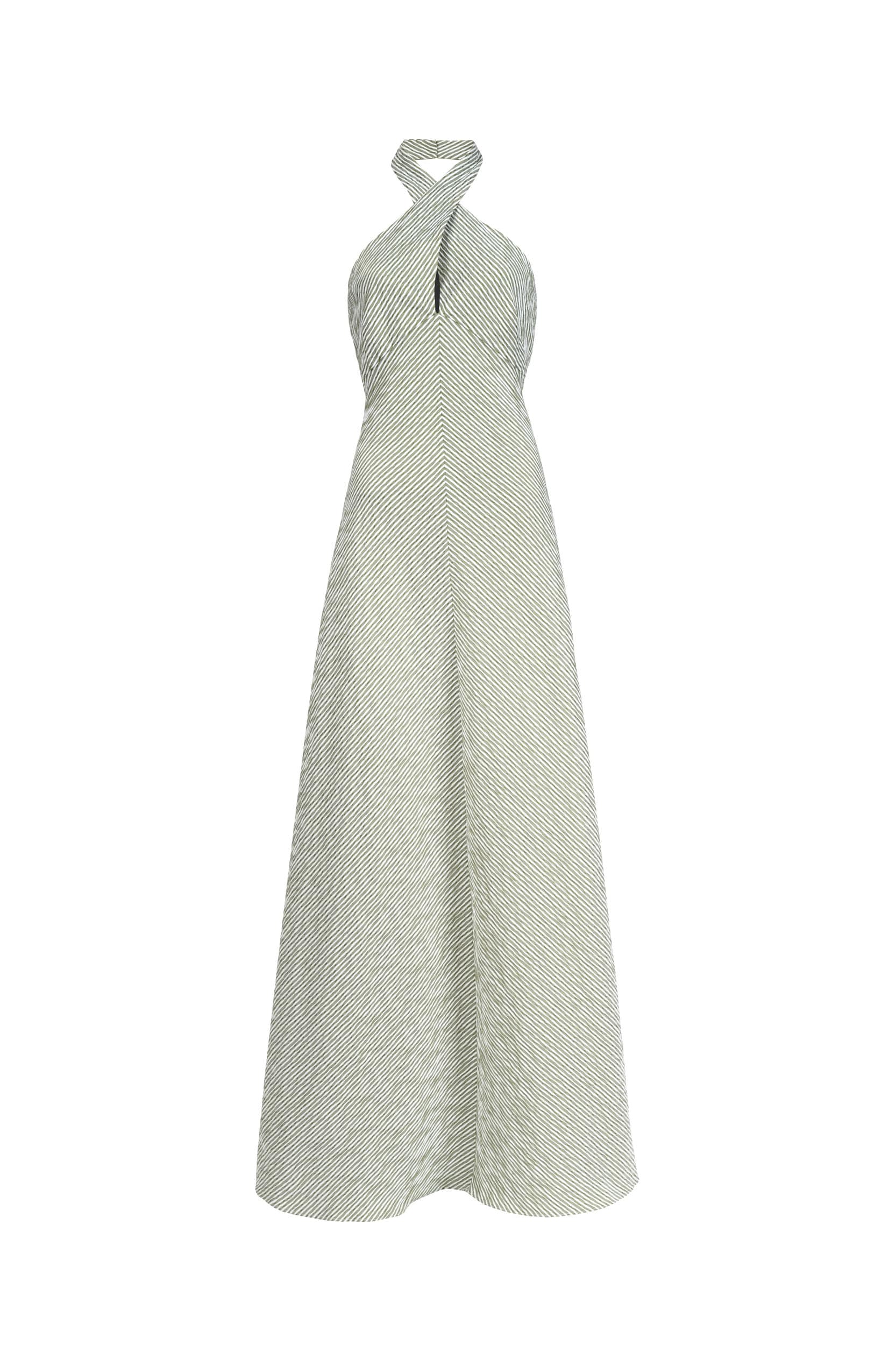 Abito halter in cotone elasticizzato a righe verdi