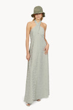 Abito halter in cotone elasticizzato a righe verdi