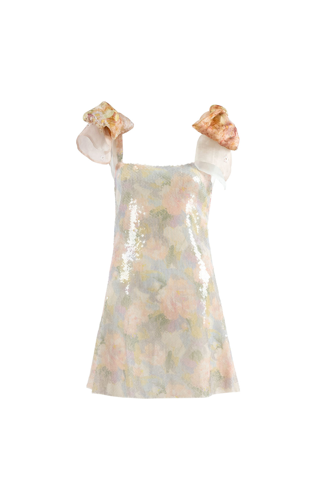 Mini abito con paillettes stampate e fiocchi