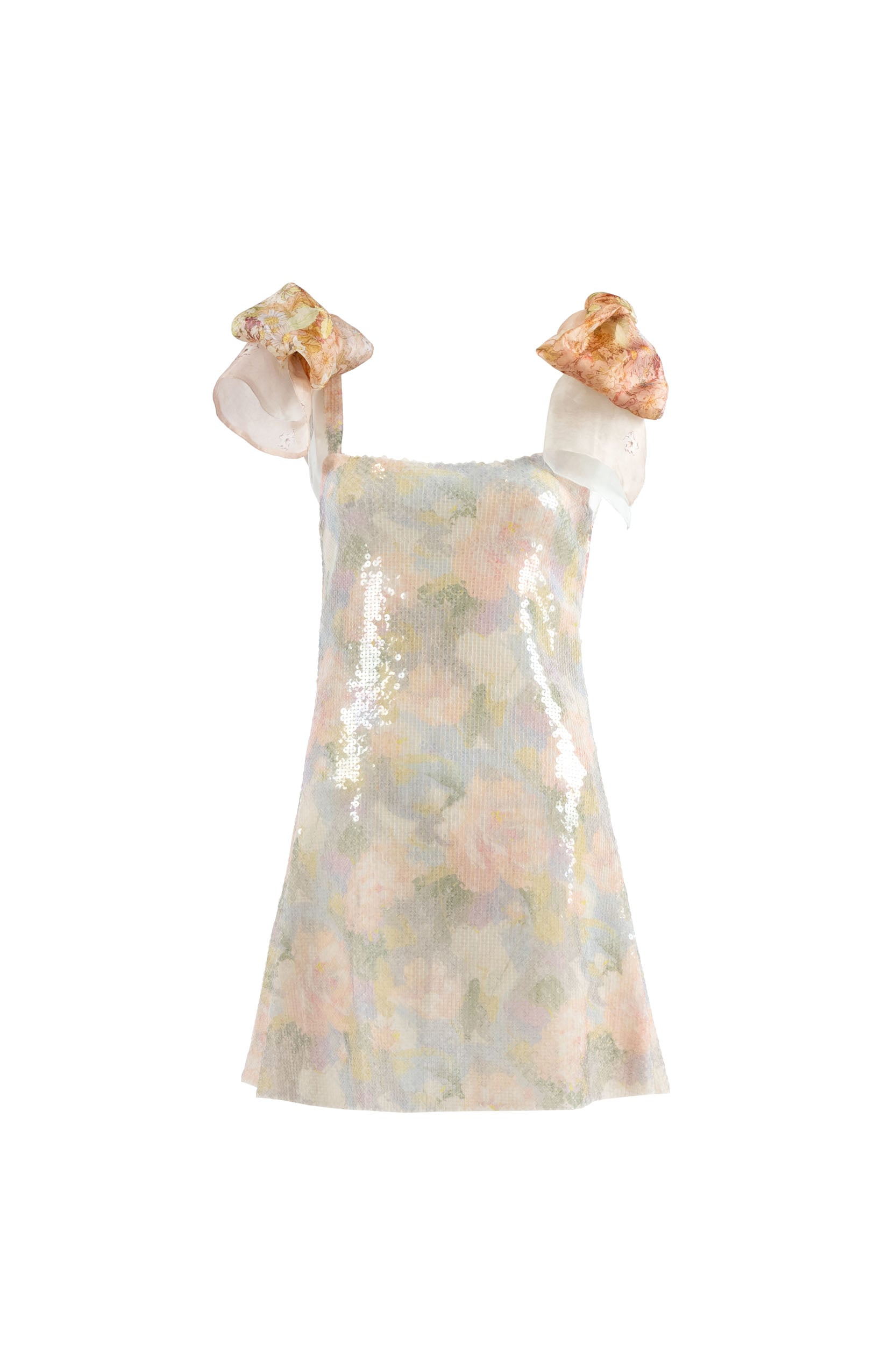 Mini abito con paillettes stampate e fiocchi