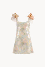 Mini abito con paillettes stampate e fiocchi